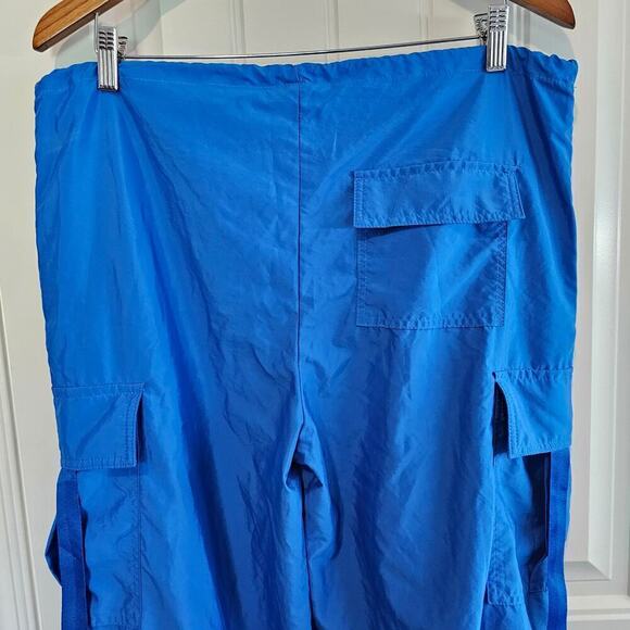 Parachute Pants Womens Size Large Blue Wide Leg Cargo Stretch Drawstring Workout - Picture 8 of 11